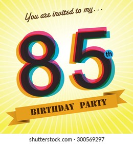 85th Birthday party invite / template design in retro style - Vector Background