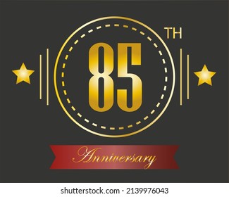 85th golden anniversary logo with ring and star golden. vector illustration