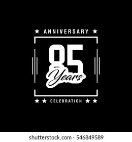 85th white anniversary logo, vector celebration design with rectangle on black background.
