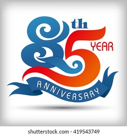 85th Year anniversary design logo with blue ribbon