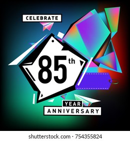 85th years anniversary card with colorful background. eighty five years birthday logo on geometric colorful background.