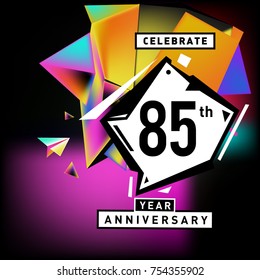 85th years anniversary card with colorful background. eighty five years birthday logo on geometric colorful background.