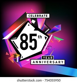85th years anniversary card with colorful background. eighty five years birthday logo on geometric colorful background.