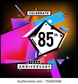 85th years anniversary card with colorful background. eighty five years birthday logo on geometric colorful background.