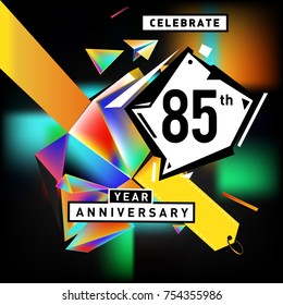 85th years anniversary card with colorful background. eighty five years birthday logo on geometric colorful background.