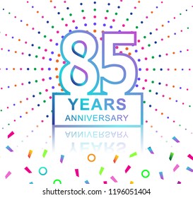 85th years anniversary celebration with colorful design with fireworks  and colorful confetti isolated on white background. for birthday celebration.