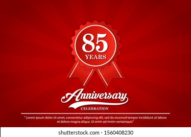 85th years anniversary celebration emblem. anniversary logo isolated with elegance of red ribbon. vector illustration template design for web, badges, celebration greeting card and invitation card
