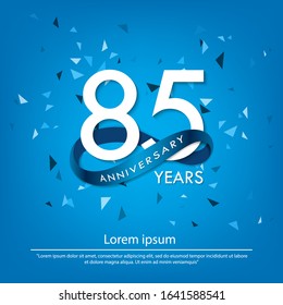 85th years anniversary celebration emblem. white anniversary logo isolated with blue circle ribbon. vector illustration template design for web, flyers, poster, greeting card and invitation card