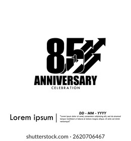 85th years anniversary celebration emblem. anniversary logo isolated with arrow lines growth up to target on white background. vector illustration template design for web, flyers, poster, greeting