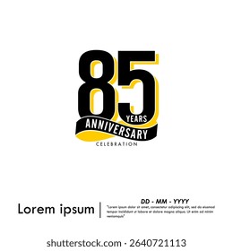 85th years anniversary celebration emblem. modern anniversary logo isolated with infinity circle ribbon on white background. vector illustration template design for web, flyers, poster, greeting card