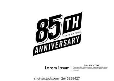 85th years anniversary celebration emblem. congratulations anniversary black logo badge isolated with ribbons on white background. vector illustration template design for web banner.