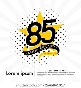 85th years anniversary celebration emblem. congratulations anniversary logo isolated with ribbon and star on white background. vector illustration template design for web, flyers, poster, greeting ca