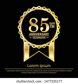85th years anniversary celebration. anniversary logo with golden jagged edge ring elegance isolated on black background, vector template design for celebration greeting card and invitation card