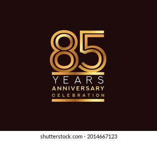 85th years anniversary celebration logotype. Anniversary logo with golden and silver color isolated on black background, vector design for celebration, invitation card, and greeting card