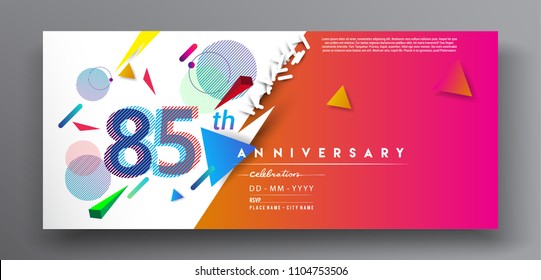 85th years anniversary logo, vector design birthday celebration with colorful geometric background and circles shape.