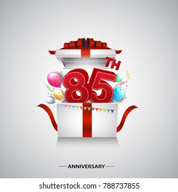 85th years anniversary logotype with elegant blue color and ribbon isolated on white background for celebration