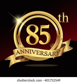 85th years golden anniversary logo celebration with ring and ribbon. Vector template elements for your birthday party.