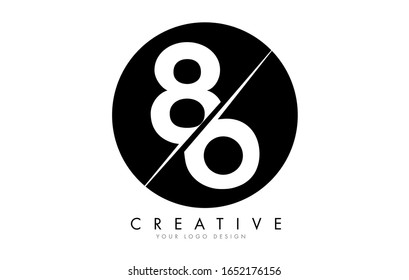 86 8 6 Number Logo Design with a Creative Cut and Black Circle Background. Creative logo design.
