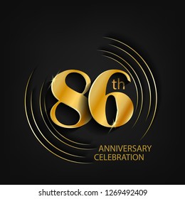 86 anniversary gold with a circle frame and a dark background, giving the impression of luxury