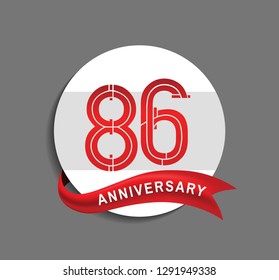 86 anniversary with white circle and red ribbon for celebration event