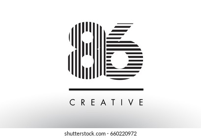 86 Black and White Number Logo Design with Vertical and Horizontal Lines.