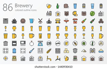 86 brewery icons (outline colored, used material colors)