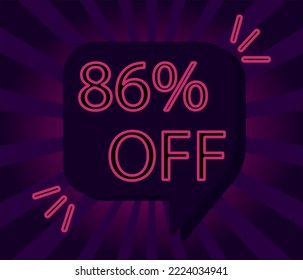86% eighty-six percent off. pink outline on purple and black background. sale shopping banner. business fashion