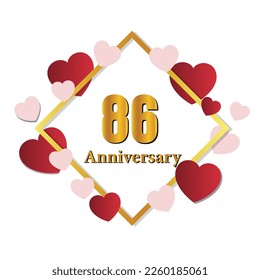 86 glossy gold number vector set. Realistic romantic typeface. Decorative numbers for Valentines, Mothers day, wedding banner, cover, birthday or anniversary, holiday party.