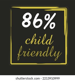 86% GMO percentage, child friendly vector art illustration of brown square sign label with yellow and white letters
