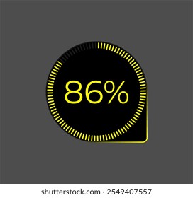 86% Loading. Ui Diagram vector. Download progress icon. Circle diagram interface. Eighty six percent downloading.