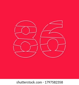 86 números, letra de trazo lineal. Diseño moderno y creativo.