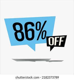 86% off discount sticker sale blue tag isolated vector illustration. discount offer price label, vector price discount symbol floating