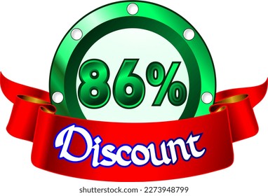 86% off, green disk and red ribbon, vector illustration for wholesale and retail, illustrative art, beautiful illustration, vector. God is good!