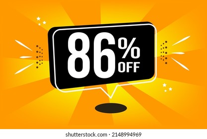 86% off. Orange banner with black balloon and special buy and sell offer