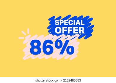 86% OFF Sale Discount banner shape template. Super Sale 86 percent Special offer badge end of the season sale coupon bubble icon. Modern concept design. Discount offer price tag vector illustration.