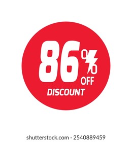 86% OFF Sale Discount Banner offer price tag. Special offer sale red label. Vector Modern Sticker Illustration Background