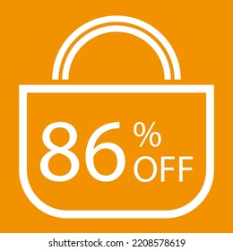 86 percent off. Orange banner with shopping bag illustration.