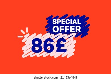 86 Pound OFF Sale Discount banner shape template. Super Sale 86 Special offer badge end of the season sale coupon bubble icon. Modern concept design. Discount offer price tag vector illustration.