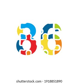86 Ilustración del número del rompecabezas. Vector Eps10