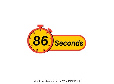 86 Seconds timers Clocks, Timer 86 sec icon, countdown icon. Time measure. Chronometer icon isolated on white background