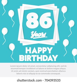 86 th birthday celebration greeting card paper art style design, birthday invitation poster background with balloon. eighty six anniversary celebrations blue color