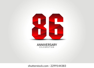 86 Year Anniversary Celebration Logo red vector, 86 Number Design, 86th Birthday Logo, Logotype Number, Vector Anniversary For Celebration, Invitation Card, Greeting Card. logo number Anniversary