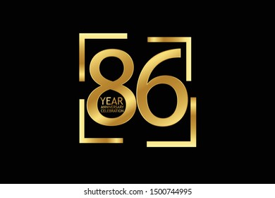 86 year anniversary celebration logotype. anniversary logo with golden and light white color isolated on black background, vector design for celebration, invitation and greeting card-Vector