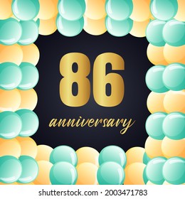 Celebración del 86 aniversario, diseño vectorial para celebraciones, tarjetas de invitación y tarjetas de felicitación