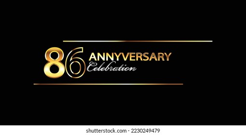 86 Year Anniversary celebration Vector Design. 86th Anniversary celebration. Gold Luxury Banner of 86th Anniversary celebration.  Vector anniversary