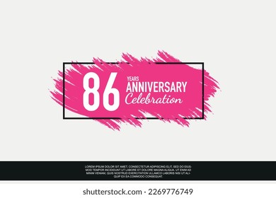 86 year anniversary celebration vector pink design in black frame on white background abstract illustration logo	