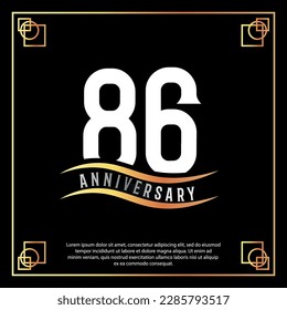 86 year anniversary logo design white golden abstract on black background with golden frame template illustration