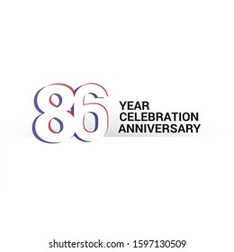 86 year anniversary, minimalist logo years, jubilee, greeting card. invitation. Blue & Red Colors vector illustration on White background - Vector