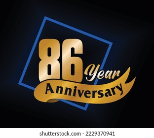 86 Year Anniversary ordinal number Counting vector art illustration in stunning font on gold color on black background