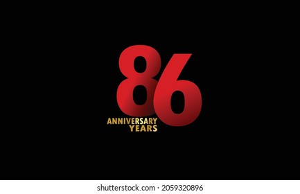 86 year anniversary red color, minimalist logo years, jubilee, greeting card. invitation on Grey background - Vector